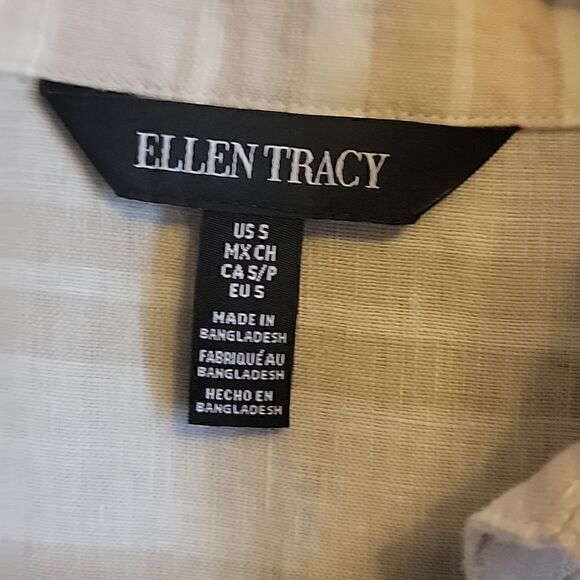 Ellen Tracy-Linen beige/white striped collared top with v-neck. Small. NWT. - Picture 4 of 8